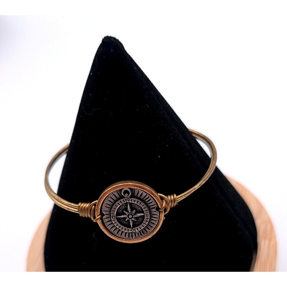 Compass Rose Bangle Bracelet Brass Wire Wrapped Two Tone Nautical Celestial